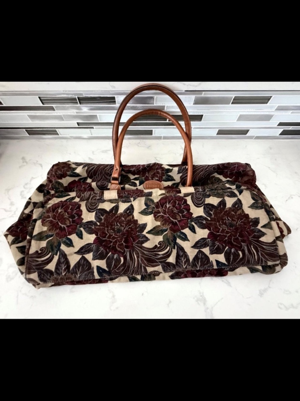 Vintage 80s 90s Gitano Floral Tapestry Duffel Bag Weekender Overnight Large 21"